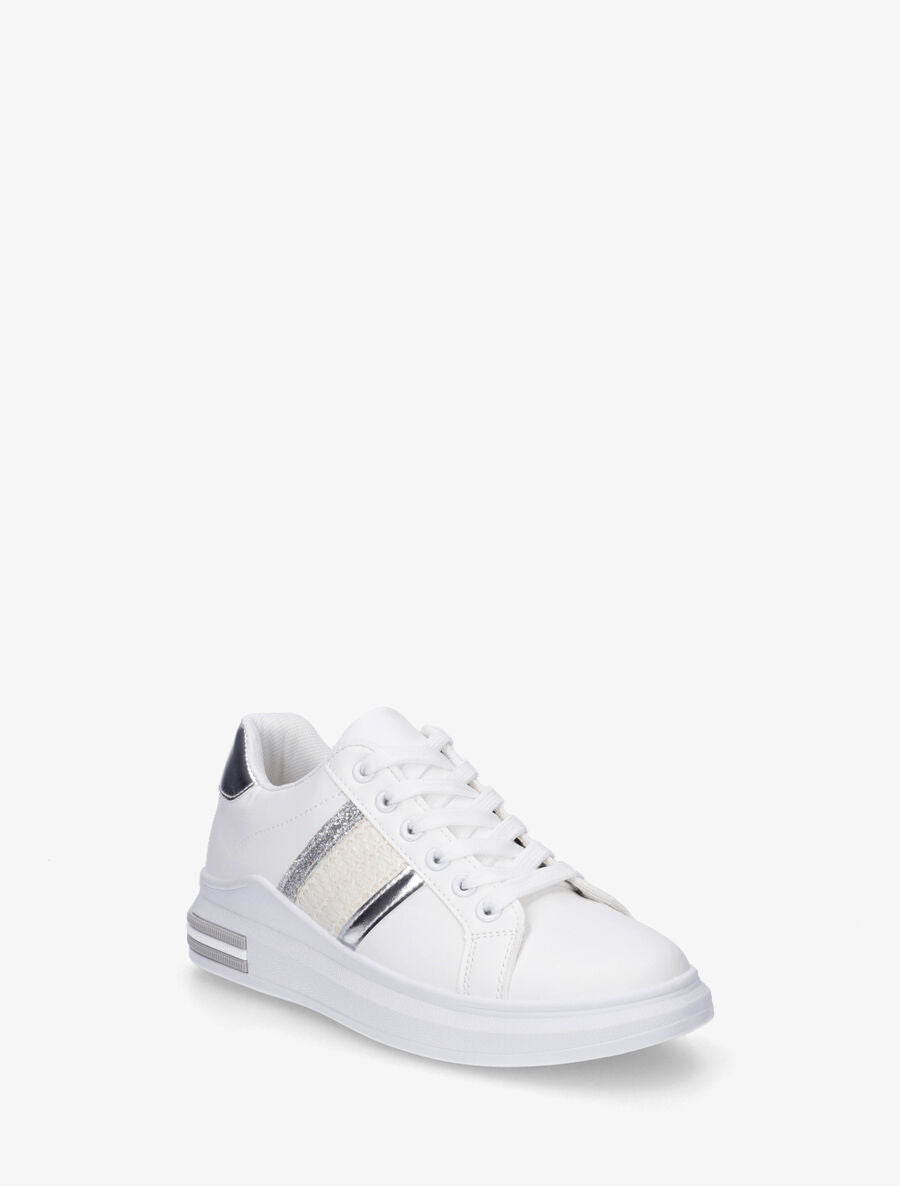 Sneakers en simili à bandes effet paille - Argent - 2