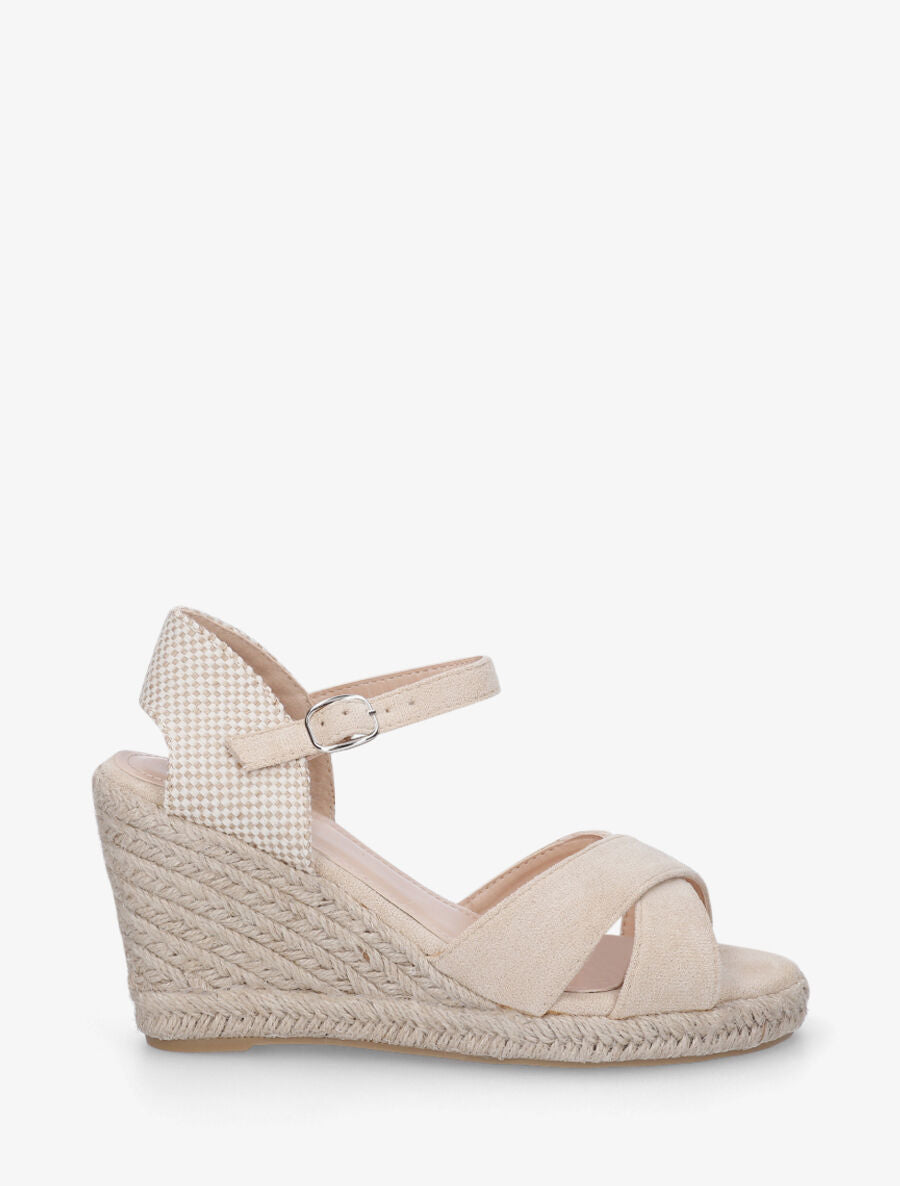 Sandales compensées à contrefort à motif damier - Beige - 5