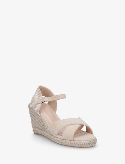 Sandales compensées à contrefort à motif damier - Beige - 2
