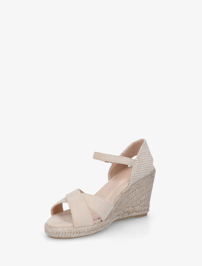 Sandales compensées à contrefort à motif damier - Beige - 3