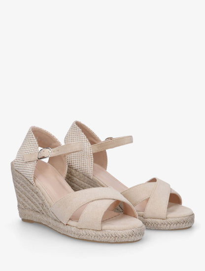 Sandales compensées à contrefort à motif damier - Beige - 4