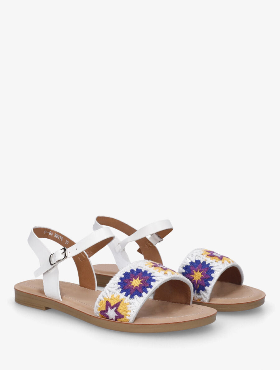 Nu-pieds à bride brodée motifs étoiles - Blanc - 4