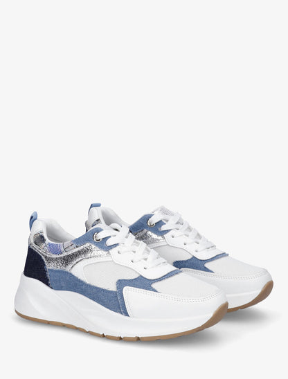 Sneakers à empiècement en tissu et irisés - Marine - 4