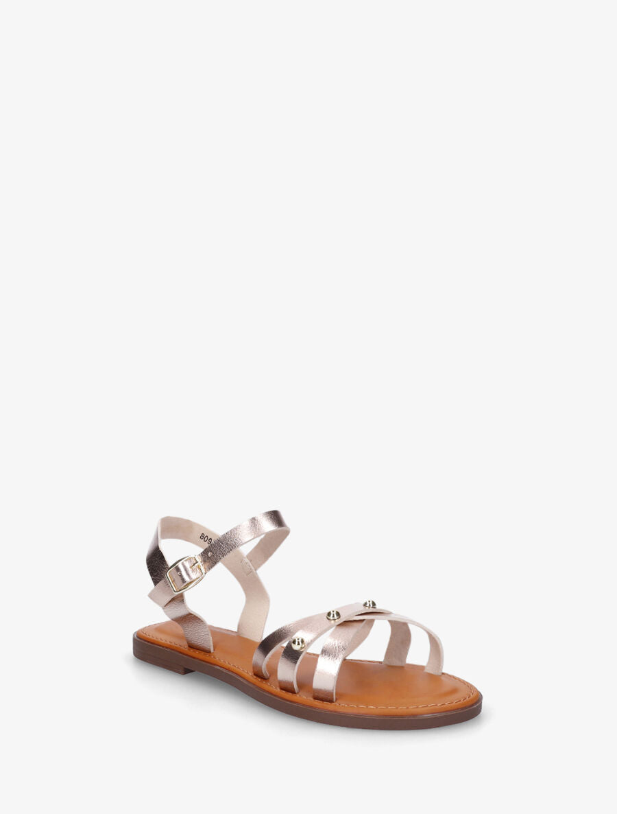 Nu-pieds croisés à clous - Rose gold - 2