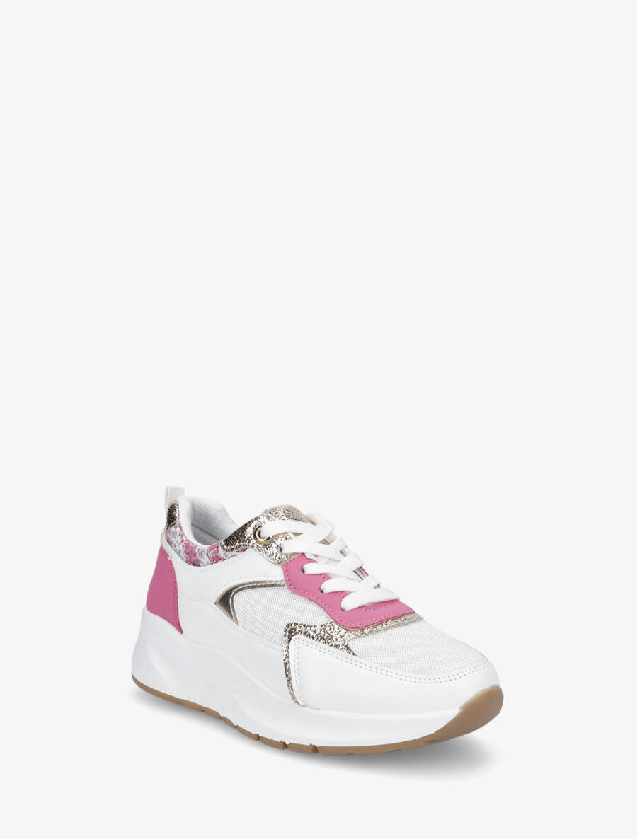 Sneakers à empiècement en tissu et irisés - Fushia - 2