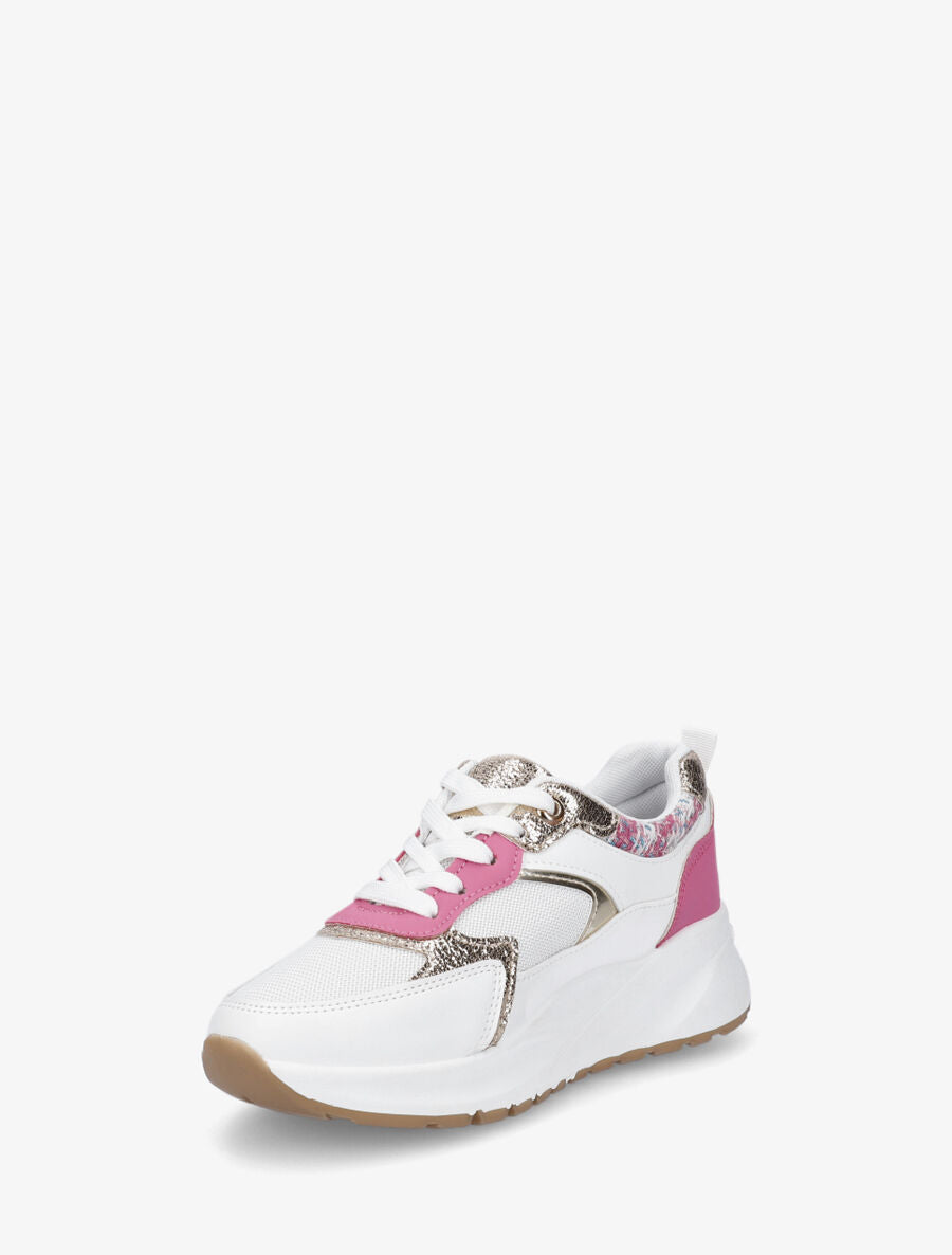 Sneakers à empiècement en tissu et irisés - Fushia - 3