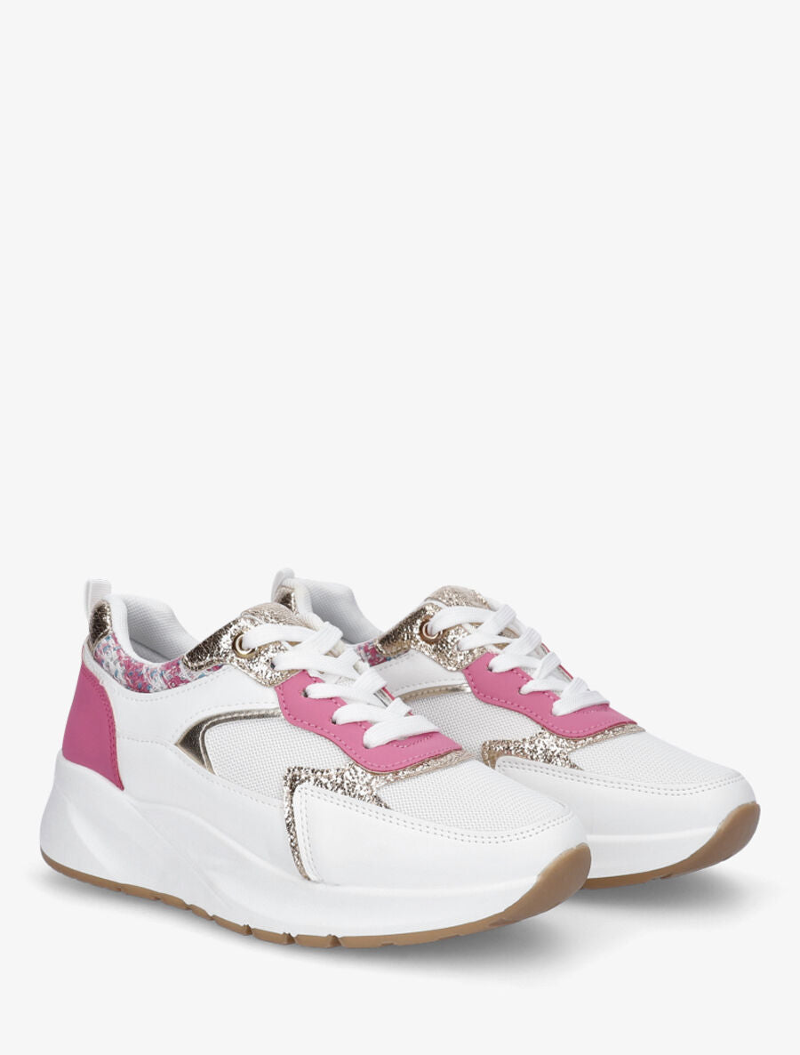 Sneakers à empiècement en tissu et irisés - Fushia - 4