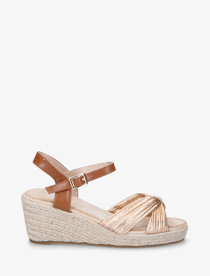 Sandales à ganse irisée et semelle en raphia - Doré rose - 5