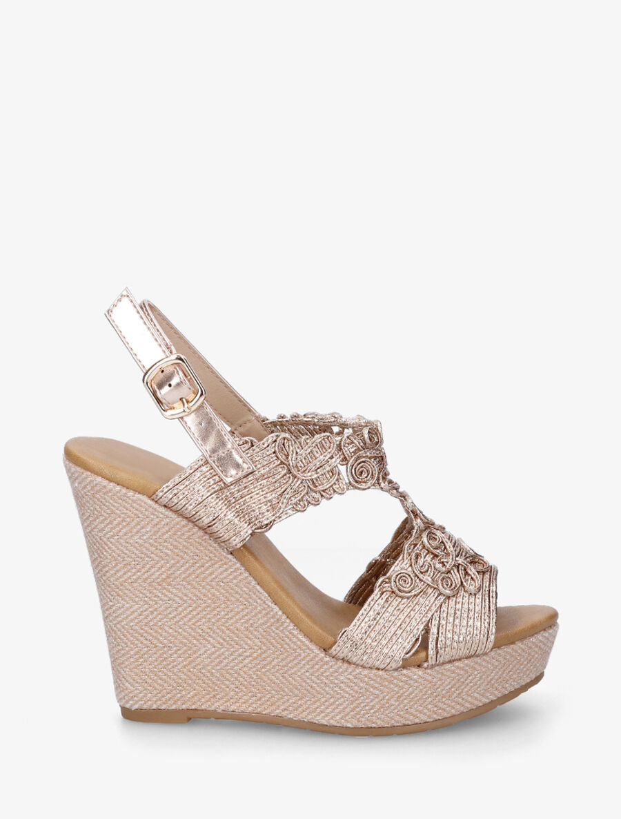 Sandales hautes compensées à bride irisée - Doré rose - 5