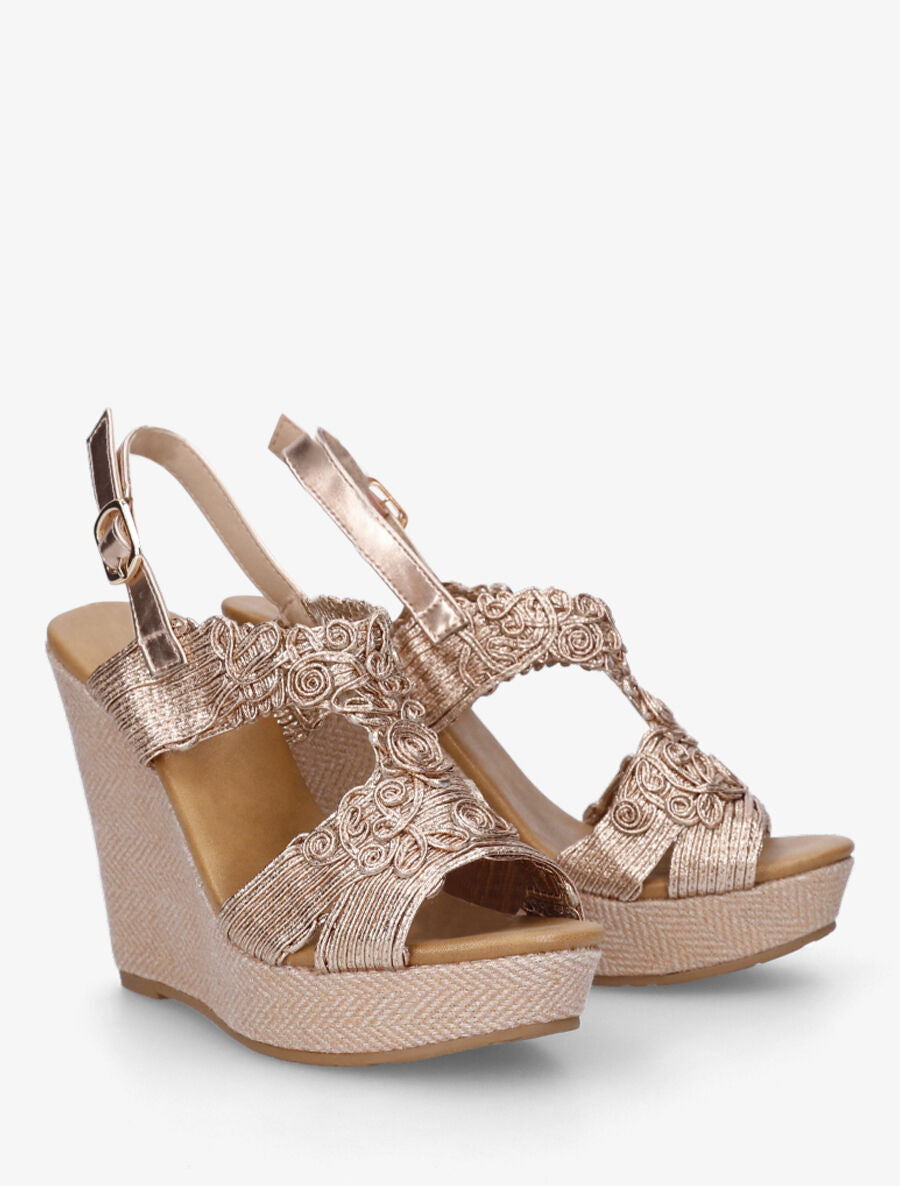 Sandales hautes compensées à bride irisée - Doré rose - 4