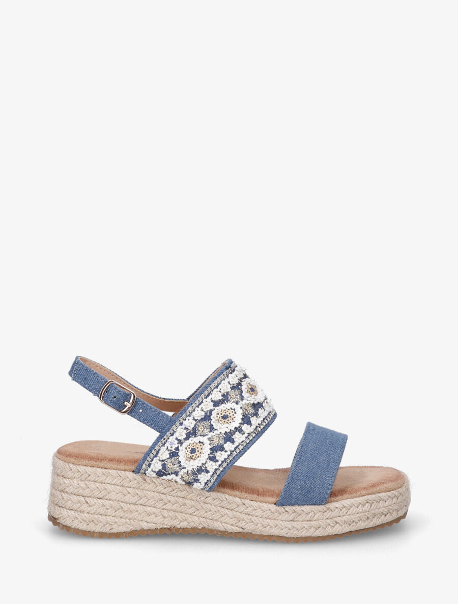 Sandales compensées à bride effet jean - Bleu - 1