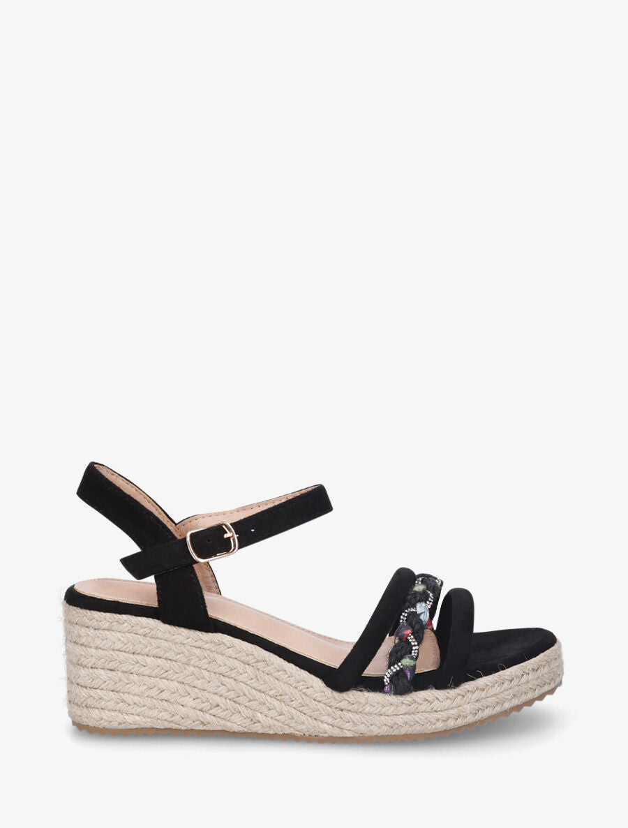 Sandales en suédine à brides tressées et strass - Noir - 5