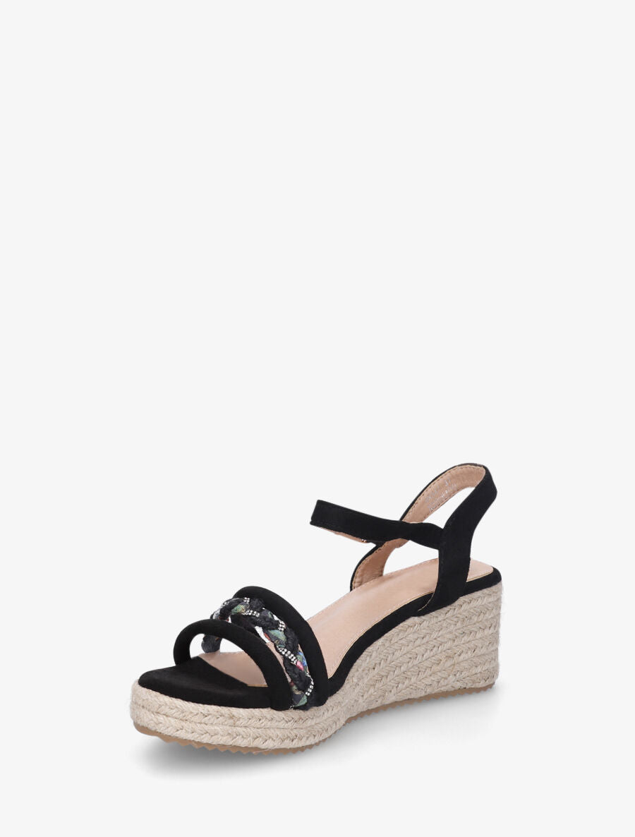 Sandales en suédine à brides tressées et strass - Noir - 3
