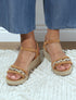 Sandales en suédine à brides tressées et strass - Camel - 1