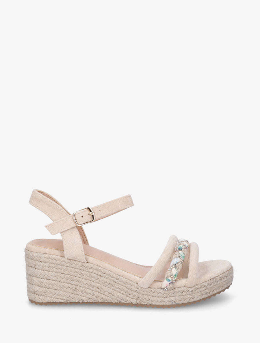Sandales en suédine à brides tressées et strass - Beige - 1