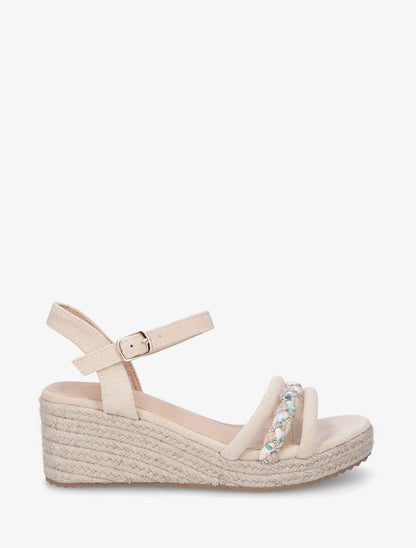 Sandales en suédine à brides tressées et strass - Beige - 1