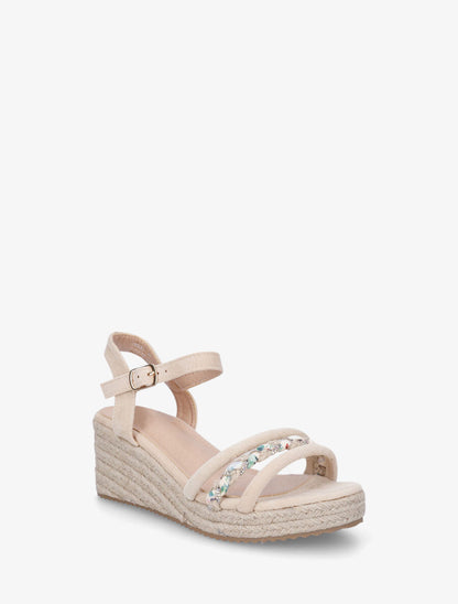 Sandales en suédine à brides tressées et strass - Beige - 2