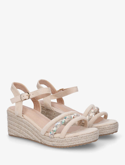 Sandales en suédine à brides tressées et strass - Beige - 4