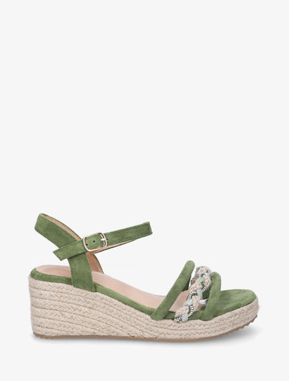 Sandales en suédine à brides tressées et strass - Vert - 5
