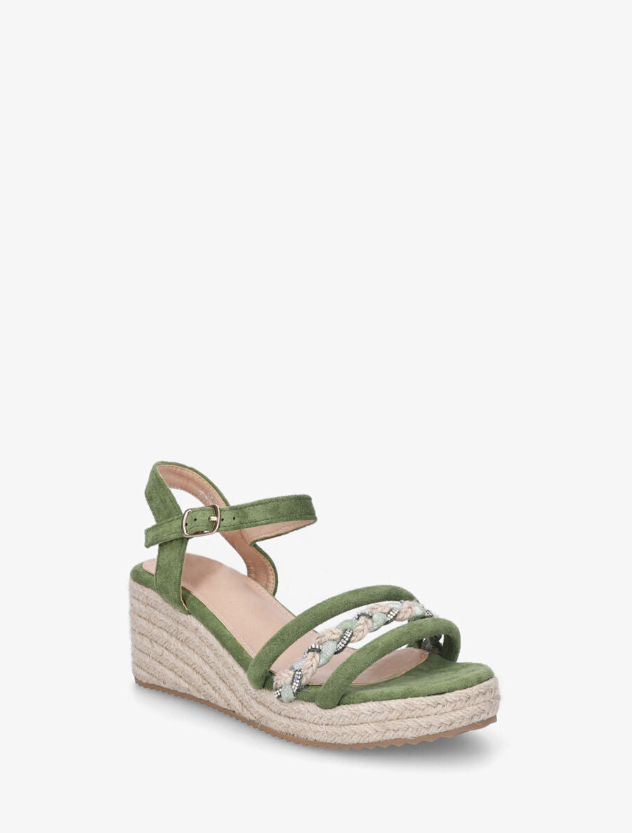 Sandales en suédine à brides tressées et strass - Vert - 2