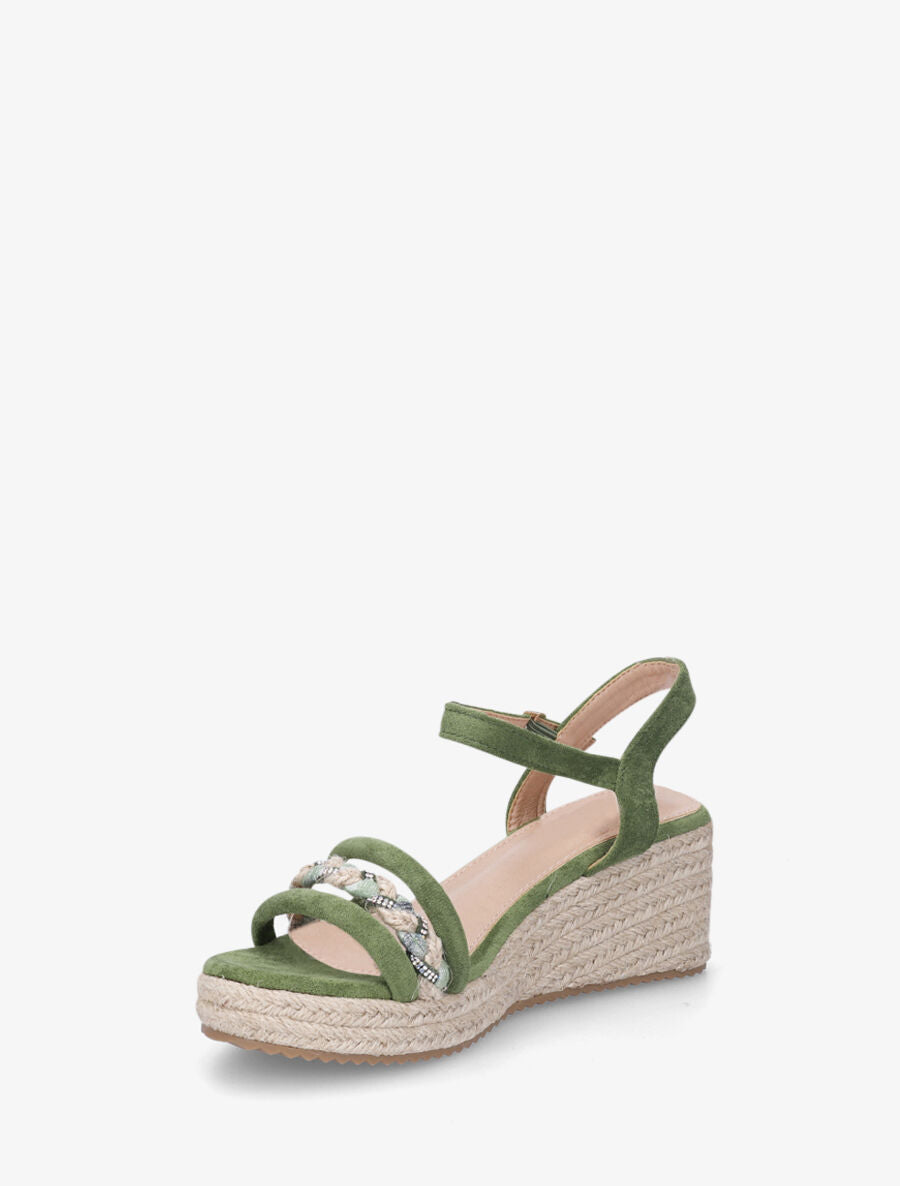 Sandales en suédine à brides tressées et strass - Vert - 3