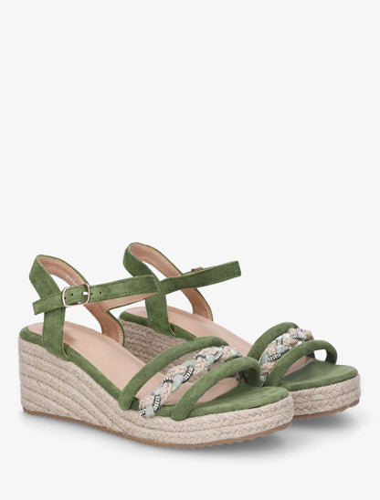Sandales en suédine à brides tressées et strass - Vert - 4