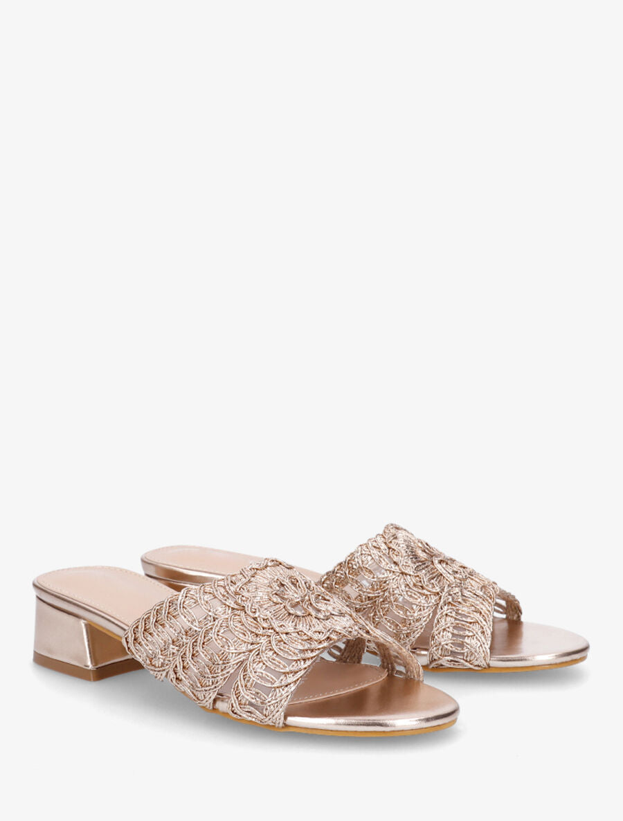 Mules style macramé en simili - Rose gold - 4