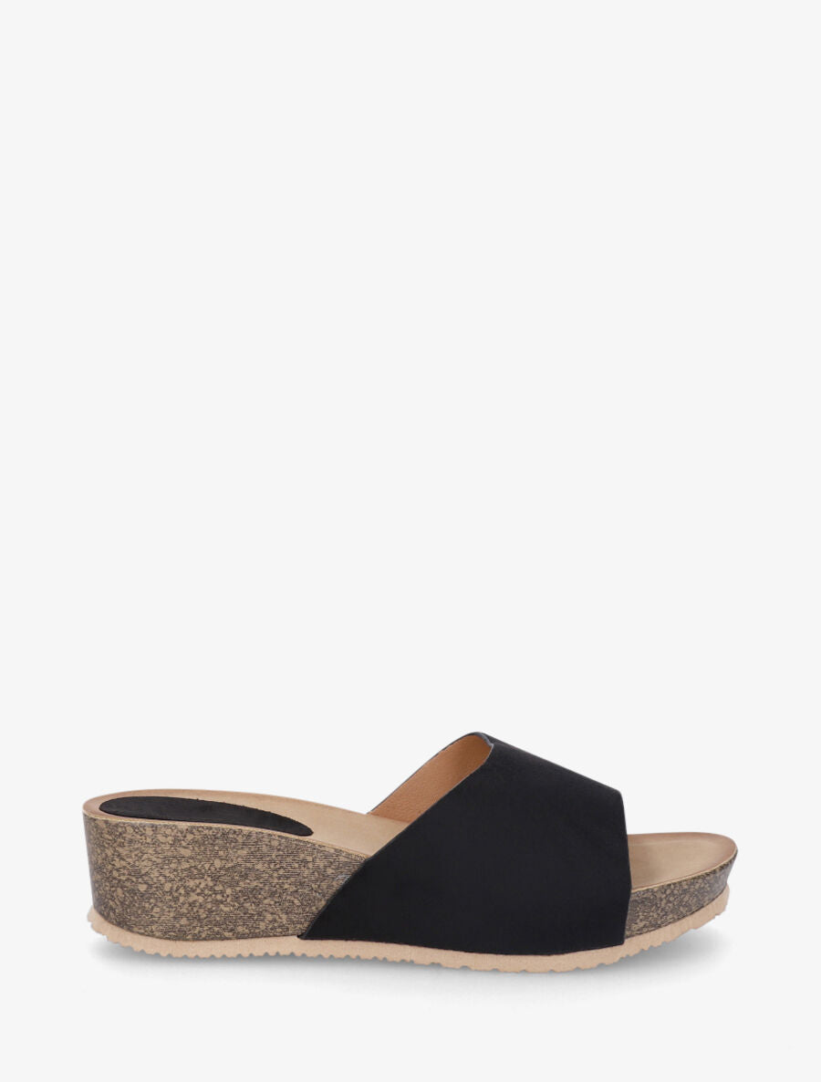 Mules compensées en suédine - Noir - 1
