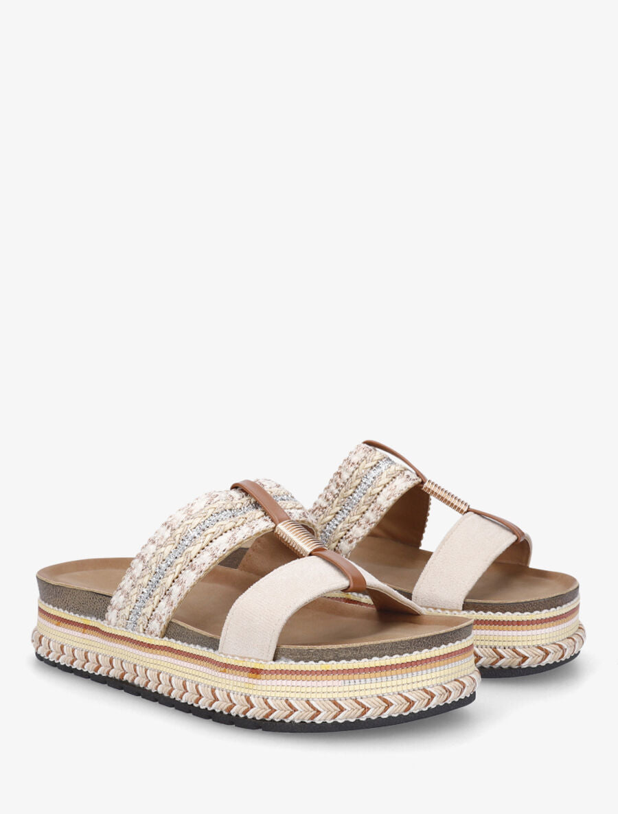 Claquettes à plateforme et bride fantaisie - Beige - 4