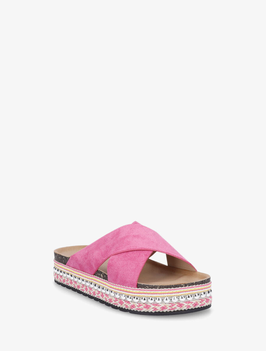 Claquettes croisées en suédine - Fuchsia - 2