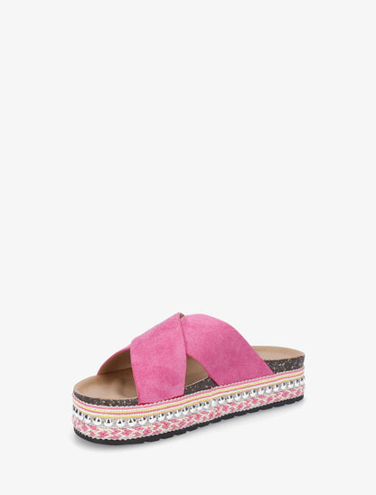 Claquettes croisées en suédine - Fuchsia - 3