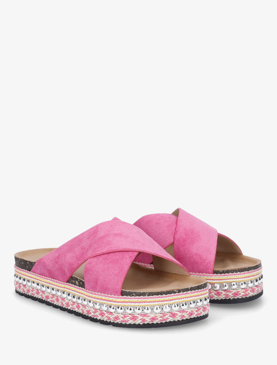 Claquettes croisées en suédine - Fuchsia - 4