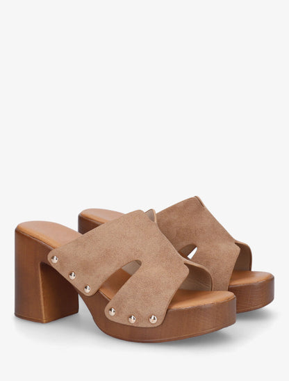 Mules à talon en suédine - Taupe - 4
