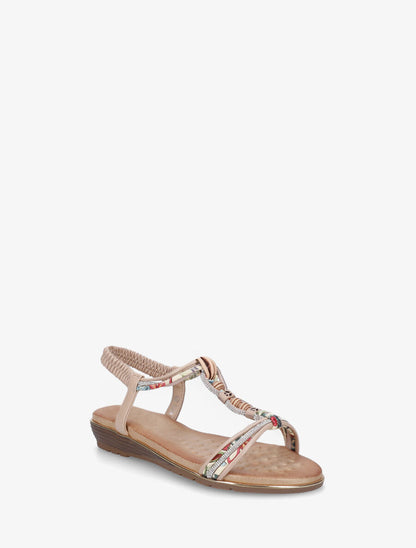 Nu-pieds à bride en T strass et perles - Beige - 2