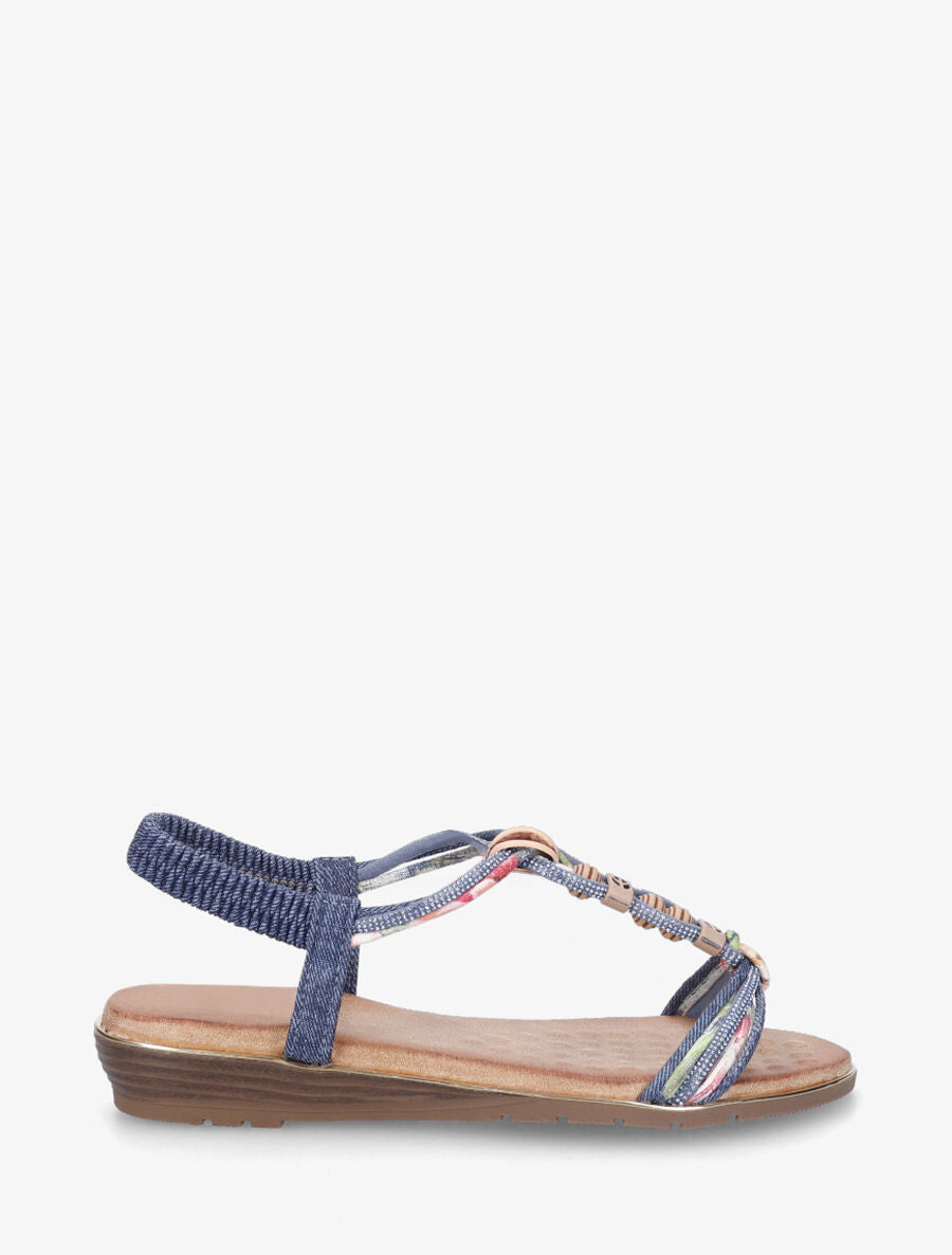 Nu-pieds à bride en T strass et perles - Bleu denim - 1