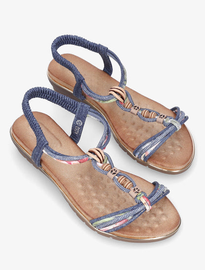 Nu-pieds à bride en T strass et perles - Bleu denim - 4