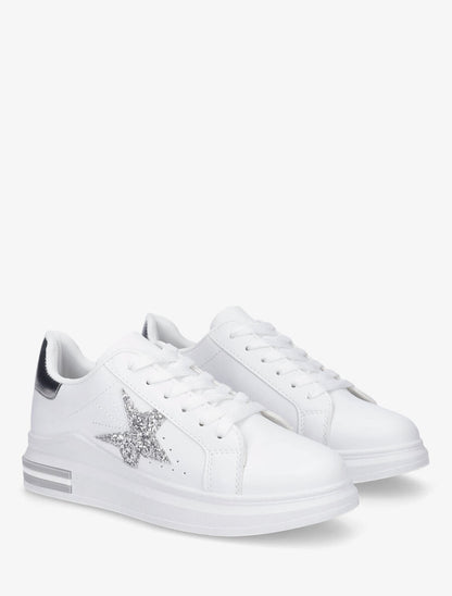 Baskets en simili étoile et paillettes - Blanc - 4