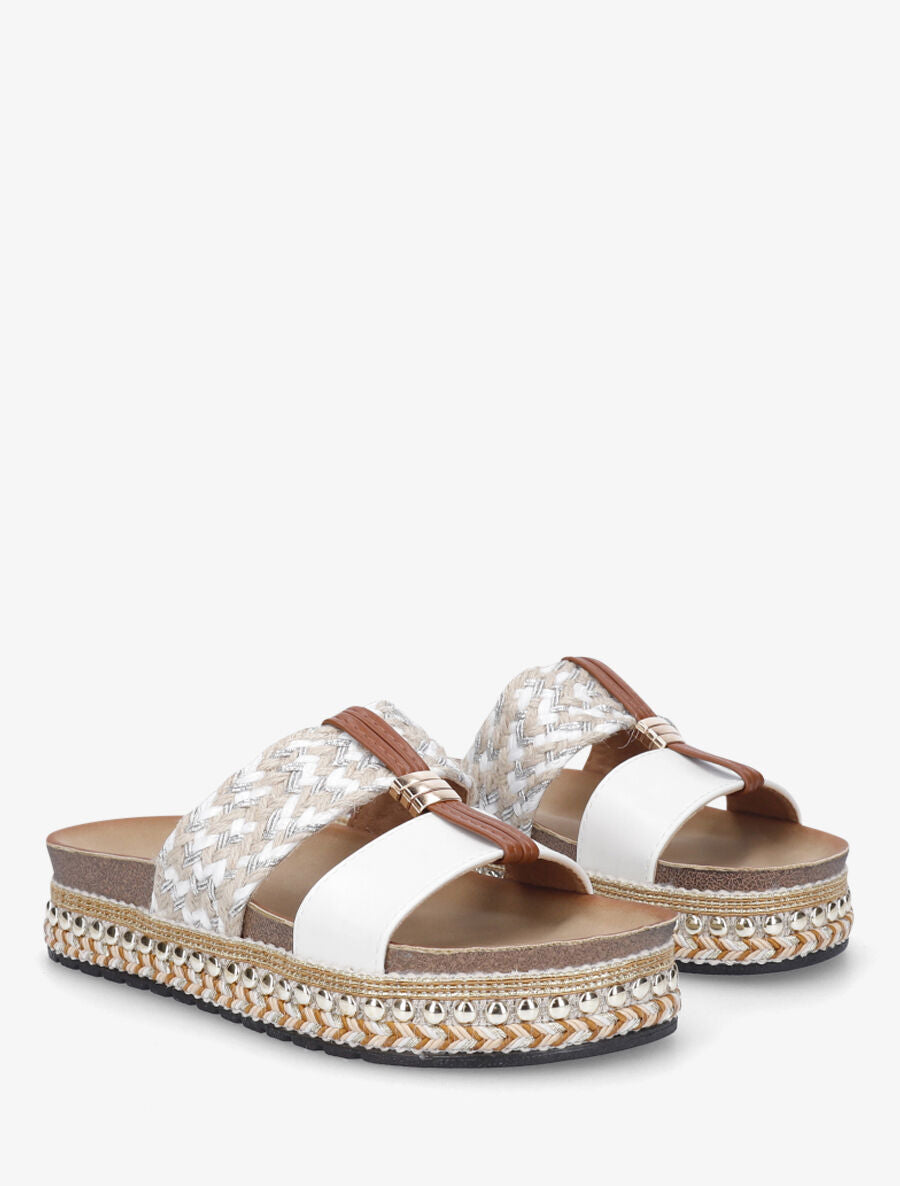 Claquettes raphia et simili à bijou - Blanc - 4