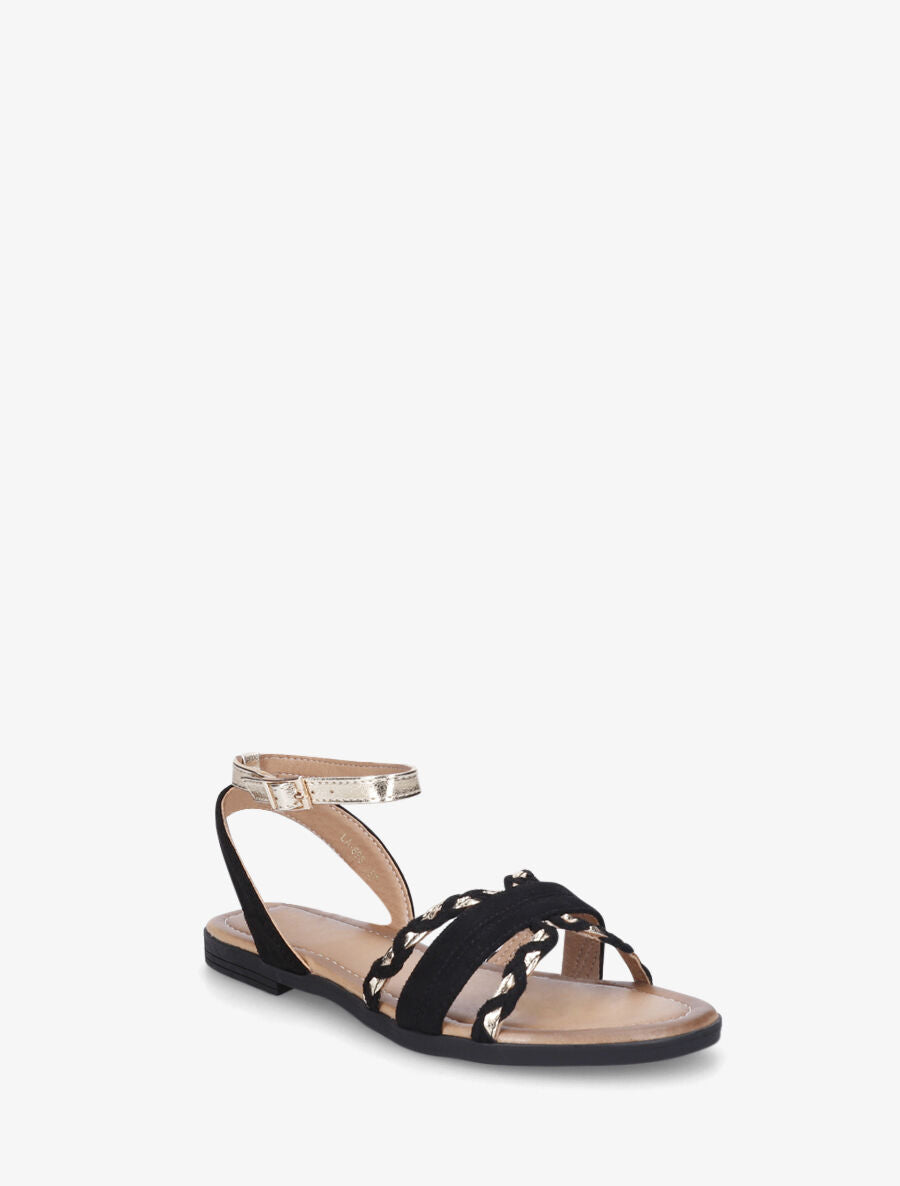 Nu-pieds en suédine bride fantaisie tressée - Noir - 3