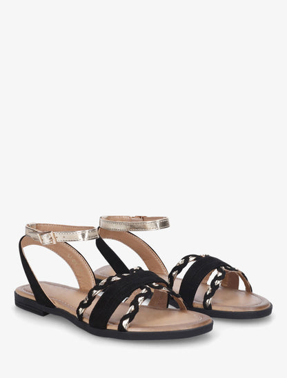 Nu-pieds en suédine bride fantaisie tressée - Noir - 5