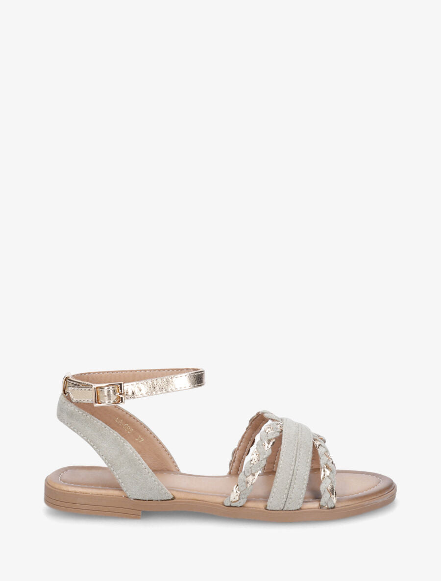 Nu-pieds en suédine bride fantaisie tressée - Vert amande - 1