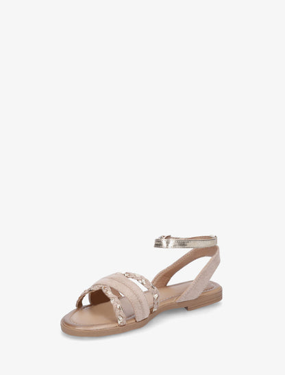 Nu-pieds en suédine bride fantaisie tressée - Beige - 4