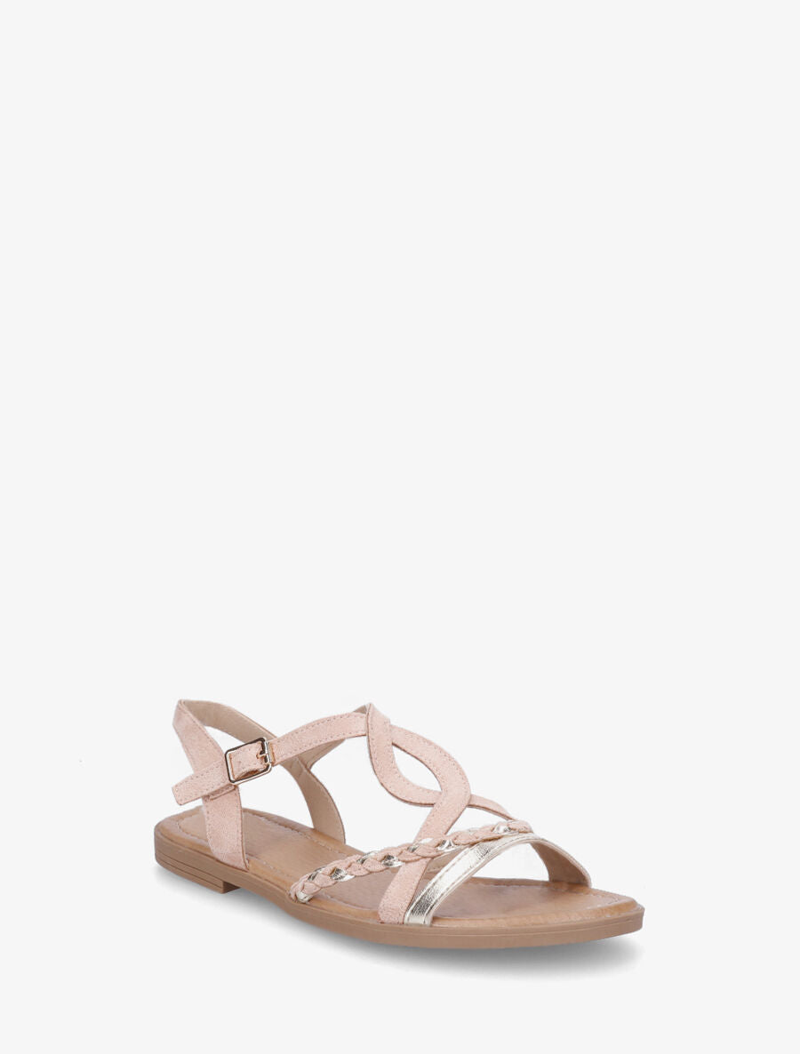 Nu-pieds croisés en suédine avec tresse - Rose - 2