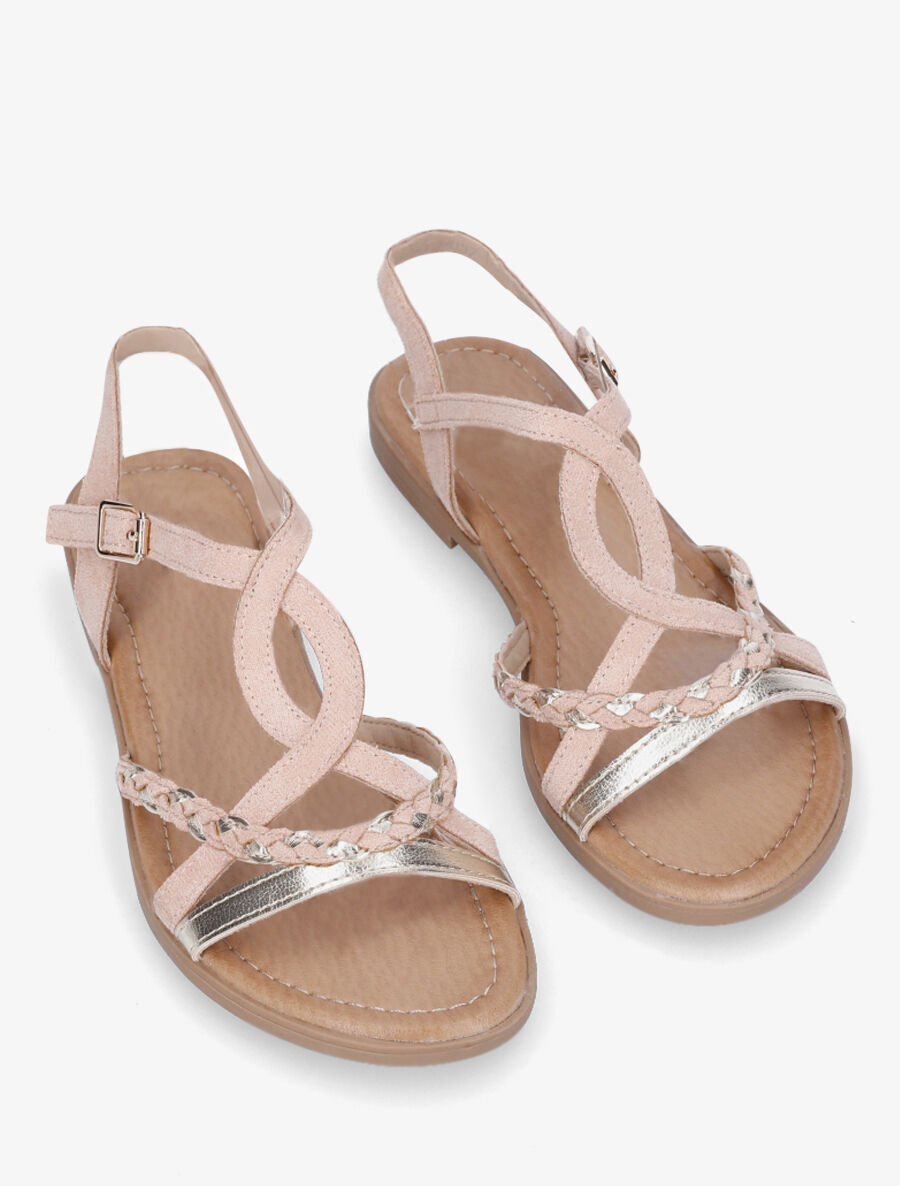 Nu-pieds croisés en suédine avec tresse - Rose - 4