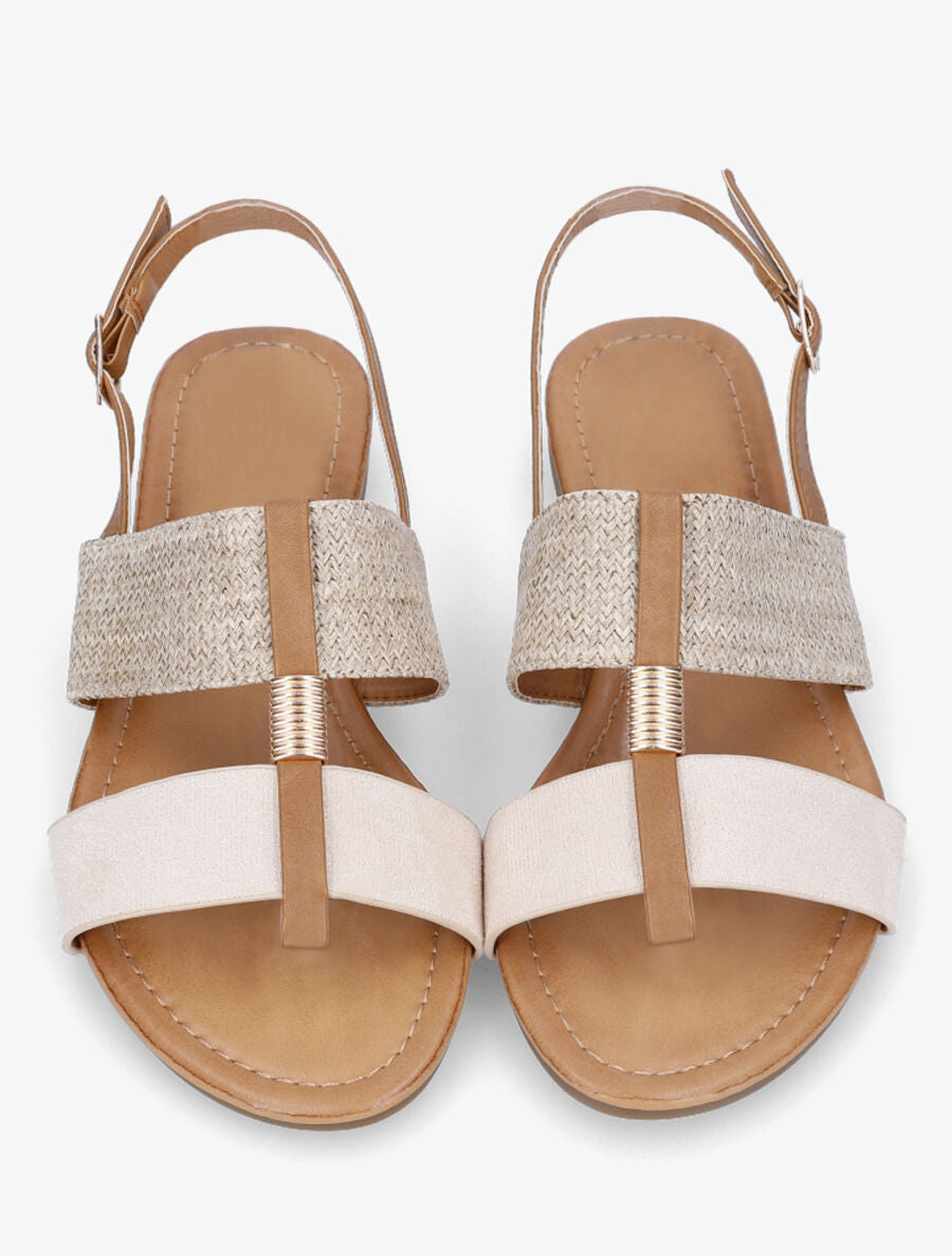 Nu-pieds bi-matière à bijou strié - Beige - 4