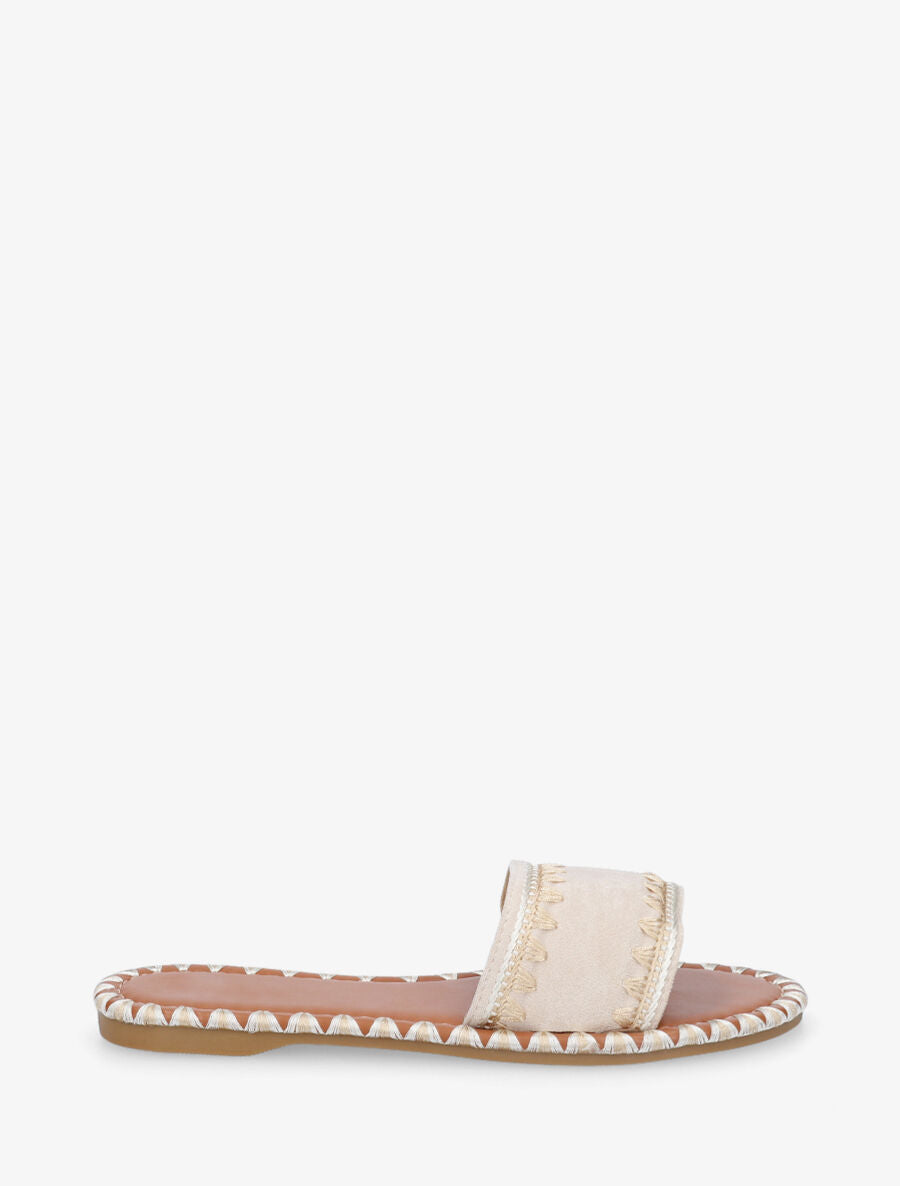 Claquettes en suédine motif dentelé - Beige - 5