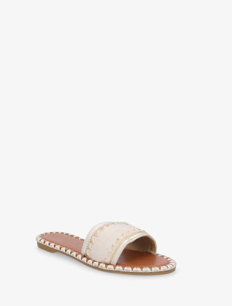 Claquettes en suédine motif dentelé - Beige - 2