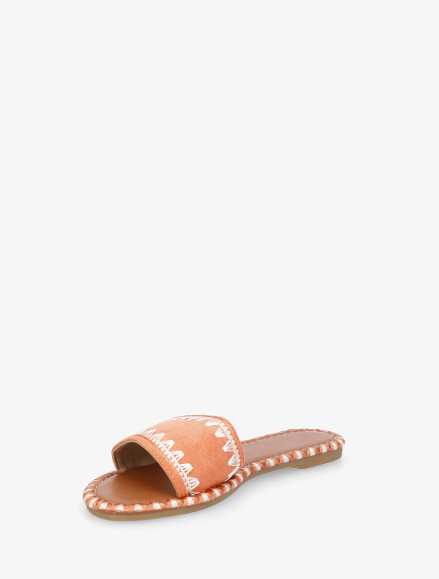 Claquettes en suédine motif dentelé - Orange - 3