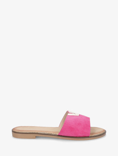 Claquettes en suédine bijou en V - Fuchsia - 5