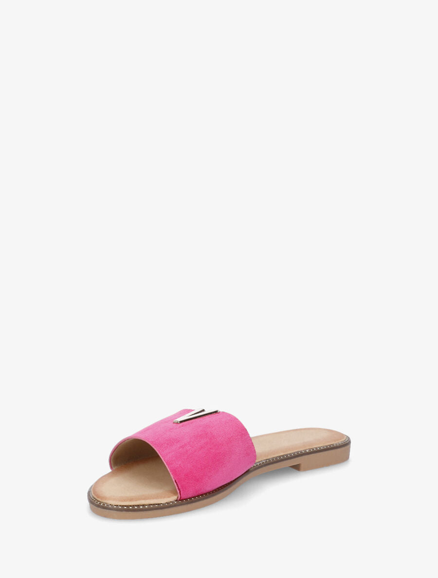 Claquettes en suédine bijou en V - Fuchsia - 3